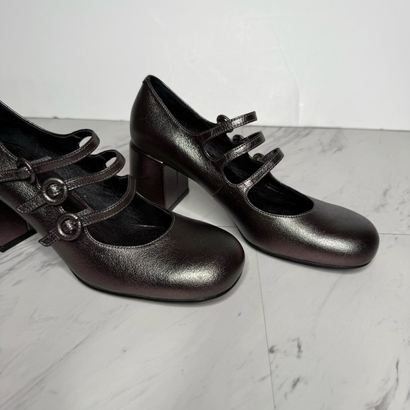 Jeffrey Campbell Tierz Pewter Iridescent Faux Leather Mary Jane Pump 7 1/2 - Picture 10 of 14